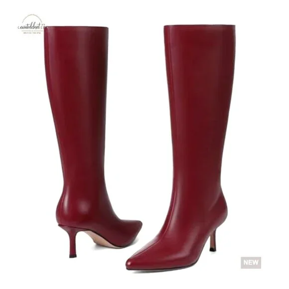 Knee High Boots Pointed Toe Stiletto Heel Side Zipper Dress Boots - Picture 6 of 7